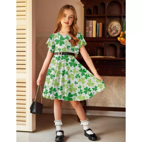 Arshiner Girls Dress Butterfly Sleeve Stretch A-Line Swing Skater Twirl School Dress with Pockets