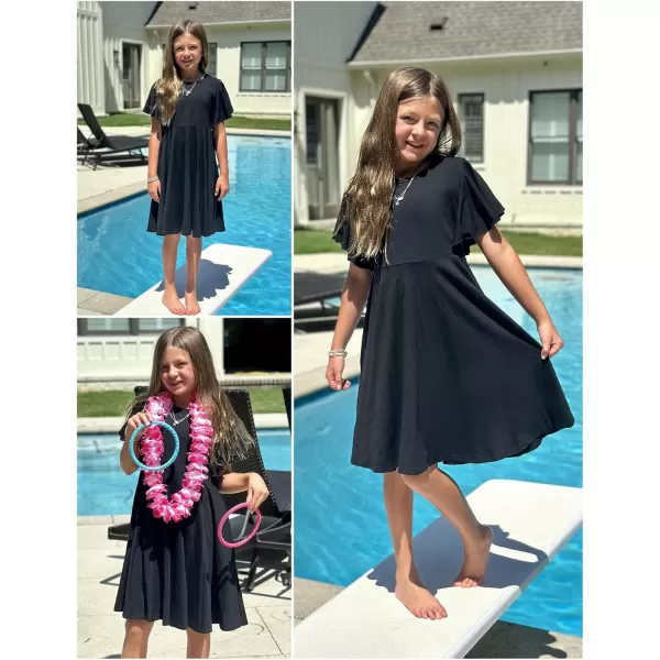 Arshiner Girls Dress Butterfly Sleeve Stretch A-Line Swing Skater Twirl School Dress with Pockets