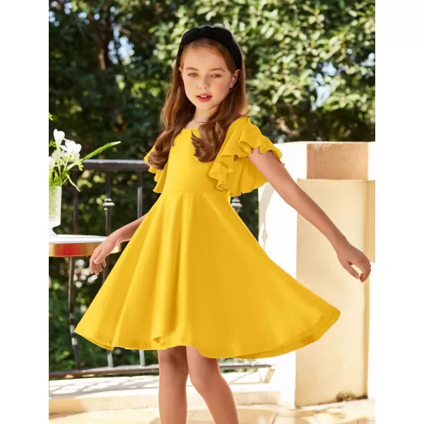 Arshiner Girls Dress Butterfly Sleeve Stretch A-Line Swing Skater Twirl School Dress with Pockets