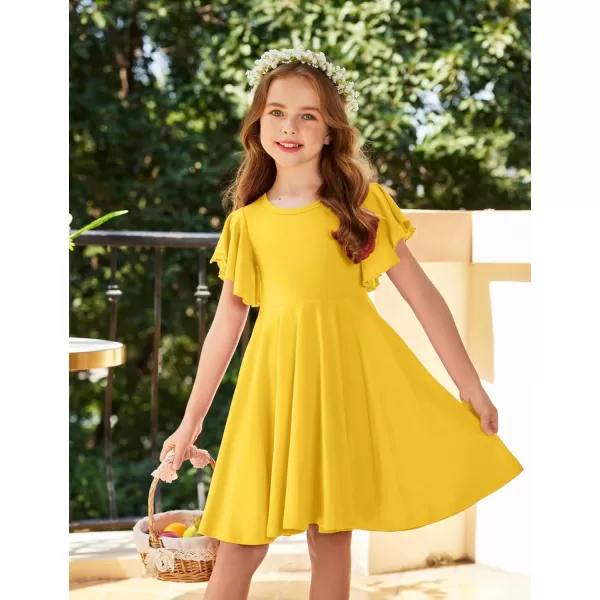 Arshiner Girls Dress Butterfly Sleeve Stretch A-Line Swing Skater Twirl School Dress with Pockets