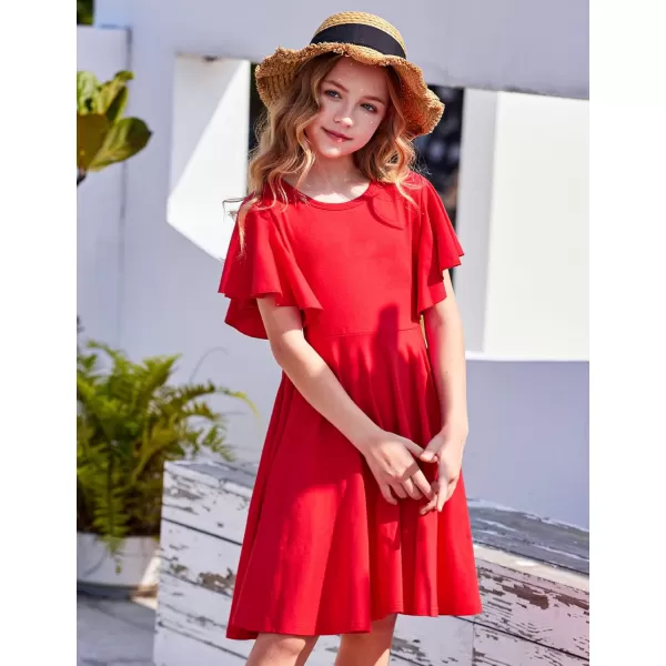 Arshiner Girls Dress Butterfly Sleeve Stretch A-Line Swing Skater Twirl School Dress with Pockets