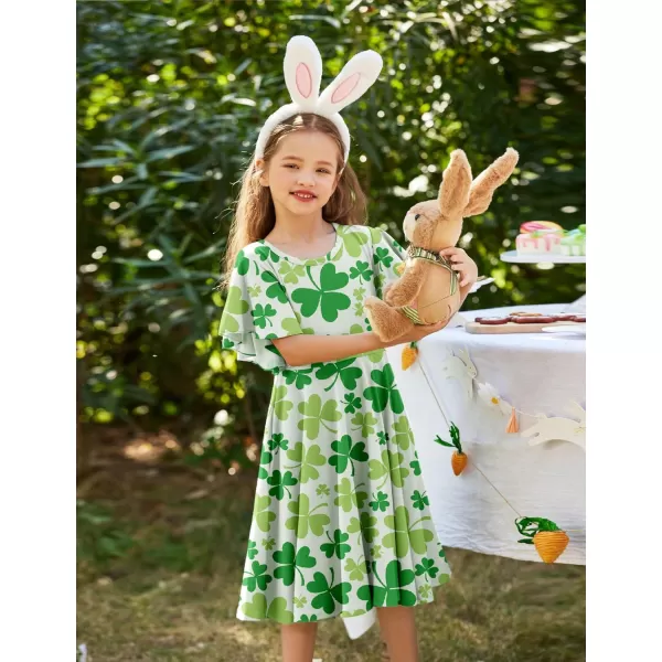 Arshiner Girls Dress Butterfly Sleeve Stretch A-Line Swing Skater Twirl School Dress with Pockets