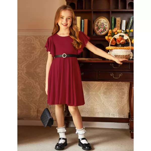 Arshiner Girls Dress Butterfly Sleeve Stretch A-Line Swing Skater Twirl School Dress with Pockets