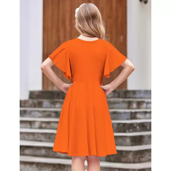 Arshiner Girls Dress Butterfly Sleeve Stretch A-Line Swing Skater Twirl School Dress with Pockets
