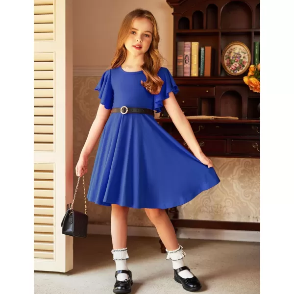 Arshiner Girls Dress Butterfly Sleeve Stretch A-Line Swing Skater Twirl School Dress with Pockets