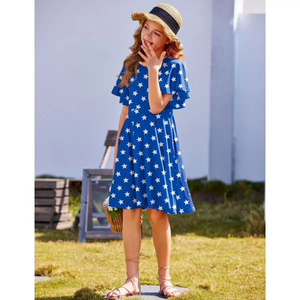 Arshiner Girls Dress Butterfly Sleeve Stretch A-Line Swing Skater Twirl School Dress with Pockets