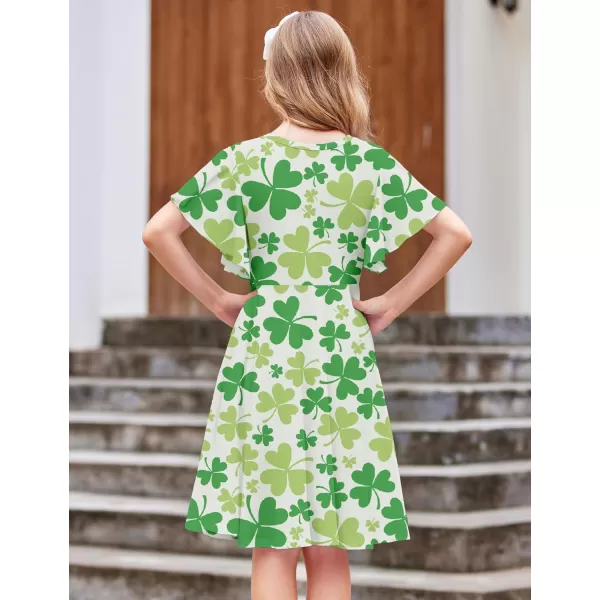 Arshiner Girls Dress Butterfly Sleeve Stretch A-Line Swing Skater Twirl School Dress with Pockets