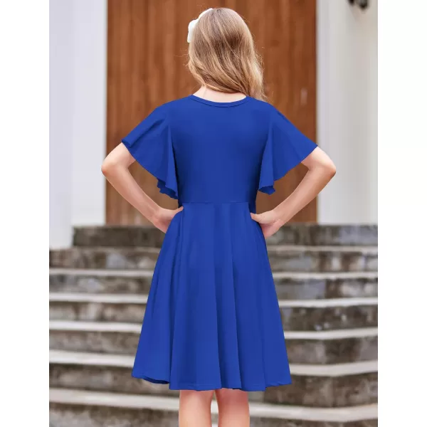 Arshiner Girls Dress Butterfly Sleeve Stretch A-Line Swing Skater Twirl School Dress with Pockets
