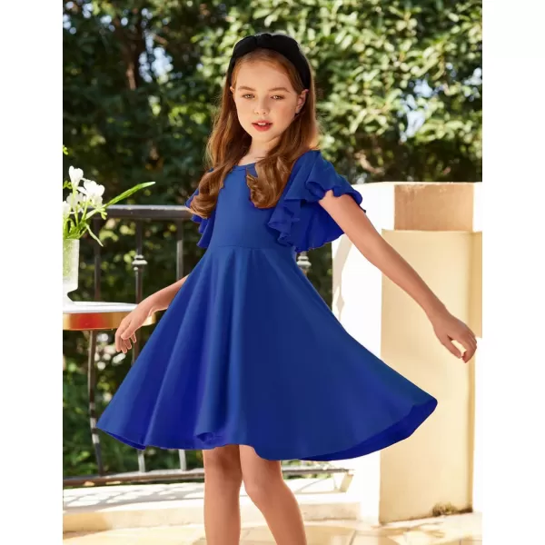 Arshiner Girls Dress Butterfly Sleeve Stretch A-Line Swing Skater Twirl School Dress with Pockets