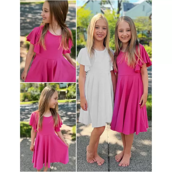 Arshiner Girls Dress Butterfly Sleeve Stretch A-Line Swing Skater Twirl School Dress with Pockets