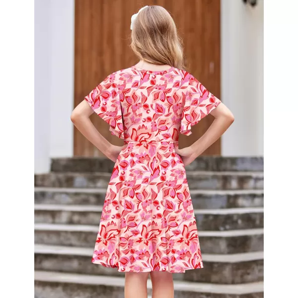 Arshiner Girls Dress Butterfly Sleeve Stretch A-Line Swing Skater Twirl School Dress with Pockets