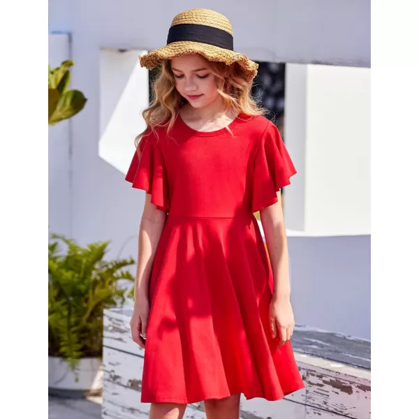 Arshiner Girls Dress Butterfly Sleeve Stretch A-Line Swing Skater Twirl School Dress with Pockets