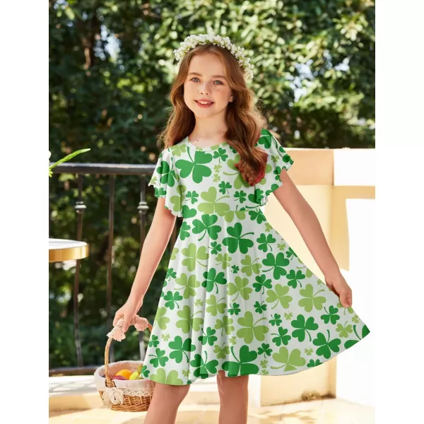 Arshiner Girls Dress Butterfly Sleeve Stretch A-Line Swing Skater Twirl School Dress with Pockets