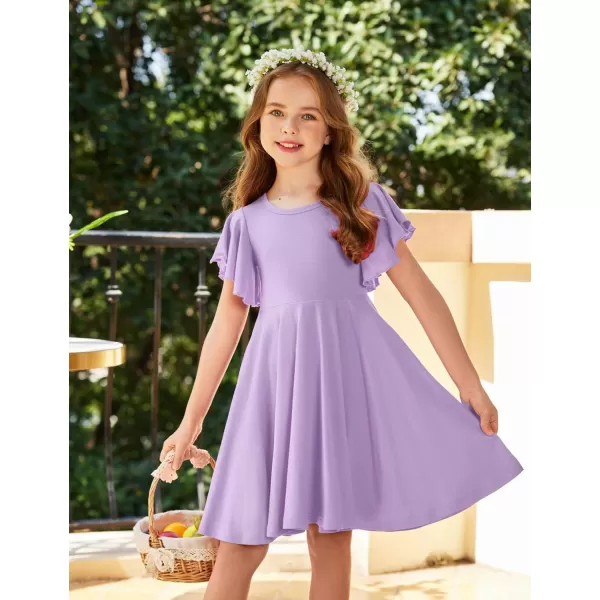 Arshiner Girls Dress Butterfly Sleeve Stretch A-Line Swing Skater Twirl School Dress with Pockets