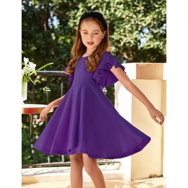 Arshiner Girls Dress Butterfly Sleeve Stretch A-Line Swing Skater Twirl School Dress with Pockets
