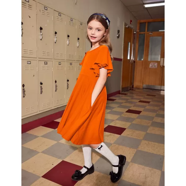 Arshiner Girls Dress Butterfly Sleeve Stretch A-Line Swing Skater Twirl School Dress with Pockets
