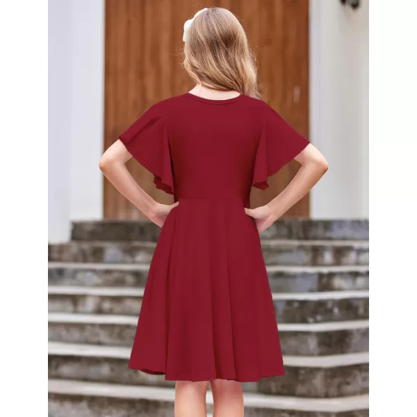 Arshiner Girls Dress Butterfly Sleeve Stretch A-Line Swing Skater Twirl School Dress with Pockets