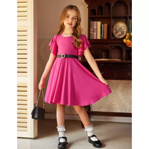 Arshiner Girls Dress Butterfly Sleeve Stretch A-Line Swing Skater Twirl School Dress with Pockets