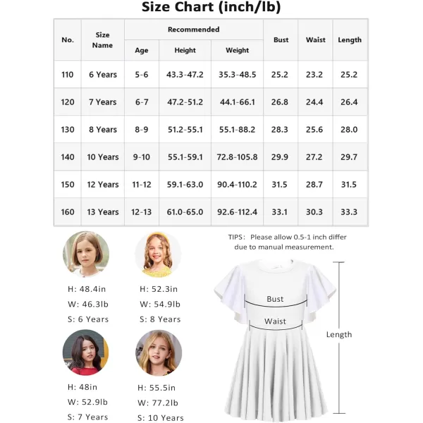 Arshiner Girls Dress Butterfly Sleeve Stretch A-Line Swing Skater Twirl School Dress with Pockets