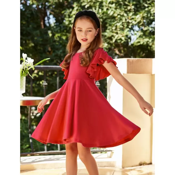 Arshiner Girls Dress Butterfly Sleeve Stretch A-Line Swing Skater Twirl School Dress with Pockets