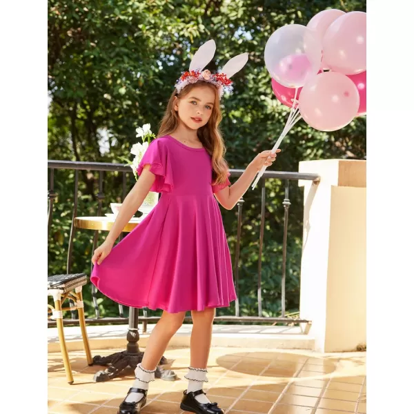 Arshiner Girls Dress Butterfly Sleeve Stretch A-Line Swing Skater Twirl School Dress with Pockets