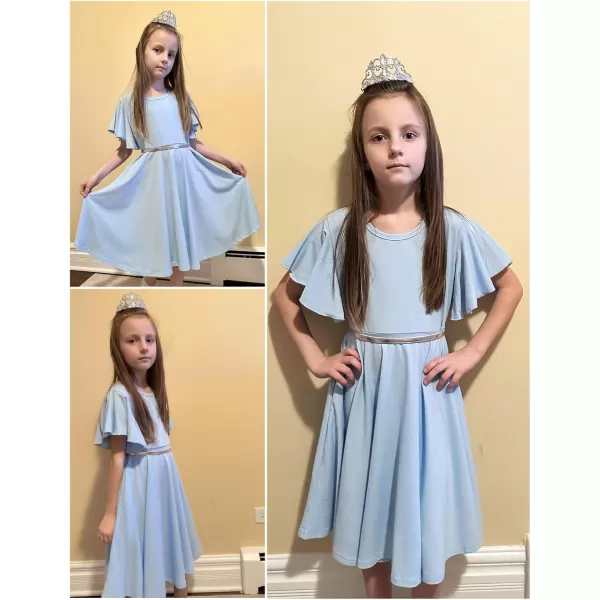 Arshiner Girls Dress Butterfly Sleeve Stretch A-Line Swing Skater Twirl School Dress with Pockets