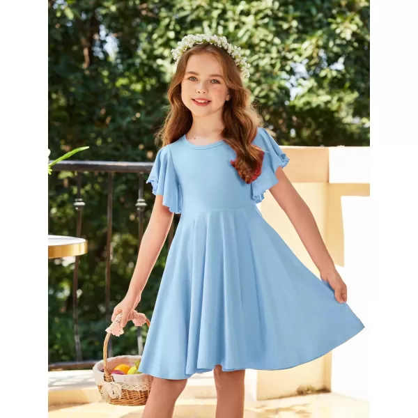 Arshiner Girls Dress Butterfly Sleeve Stretch A-Line Swing Skater Twirl School Dress with Pockets