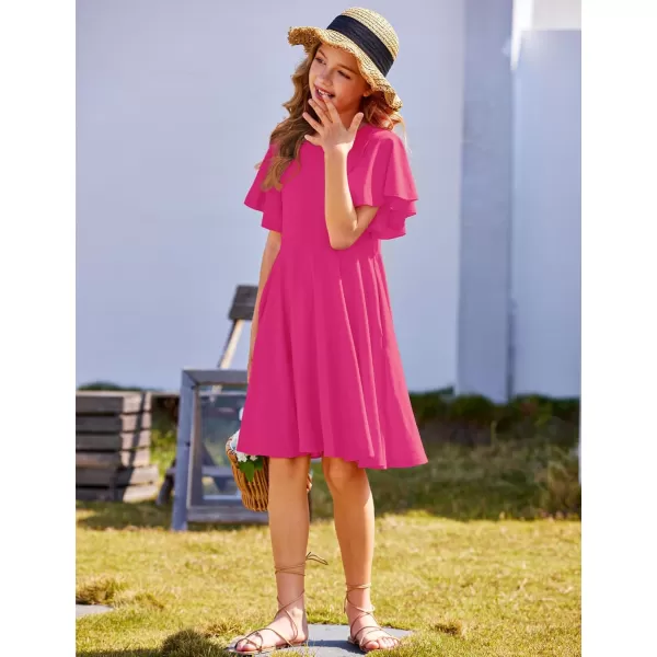 Arshiner Girls Dress Butterfly Sleeve Stretch A-Line Swing Skater Twirl School Dress with Pockets