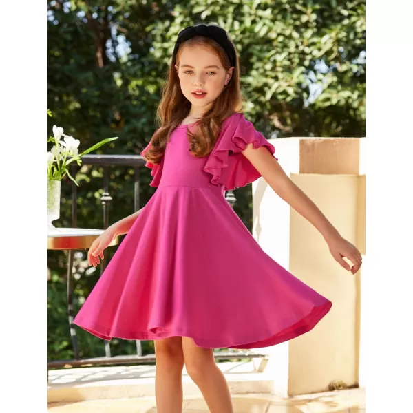 Arshiner Girls Dress Butterfly Sleeve Stretch A-Line Swing Skater Twirl School Dress with Pockets