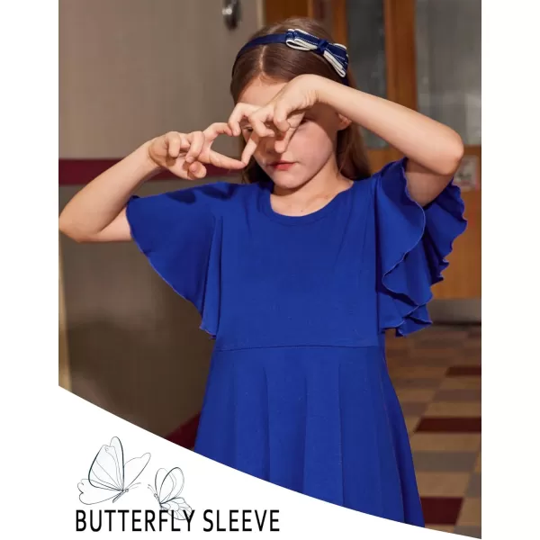 Arshiner Girls Dress Butterfly Sleeve Stretch A-Line Swing Skater Twirl School Dress with Pockets