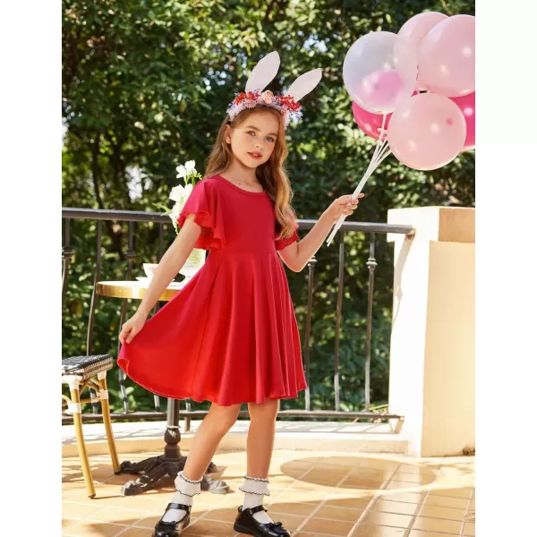 Arshiner Girls Dress Butterfly Sleeve Stretch A-Line Swing Skater Twirl School Dress with Pockets