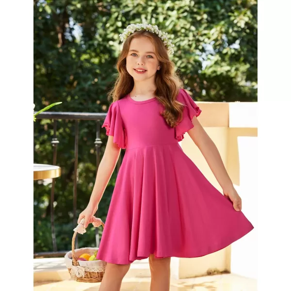 Arshiner Girls Dress Butterfly Sleeve Stretch A-Line Swing Skater Twirl School Dress with Pockets
