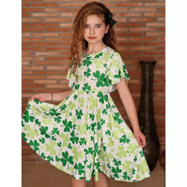 Arshiner Girls Dress Butterfly Sleeve Stretch A-Line Swing Skater Twirl School Dress with Pockets