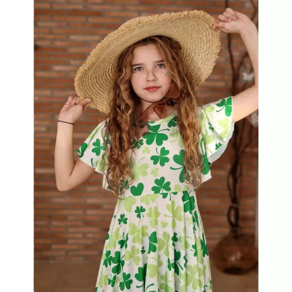 Arshiner Girls Dress Butterfly Sleeve Stretch A-Line Swing Skater Twirl School Dress with Pockets