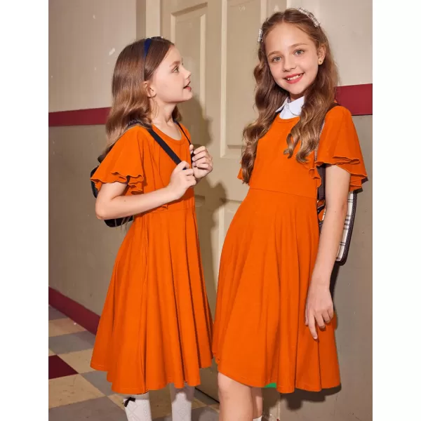 Arshiner Girls Dress Butterfly Sleeve Stretch A-Line Swing Skater Twirl School Dress with Pockets