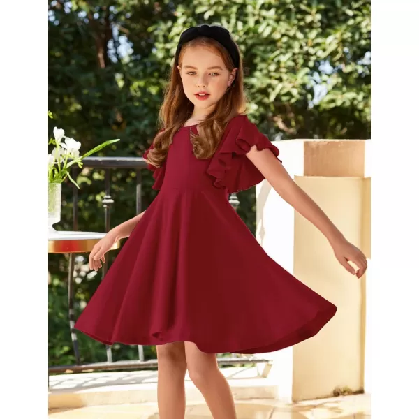Arshiner Girls Dress Butterfly Sleeve Stretch A-Line Swing Skater Twirl School Dress with Pockets