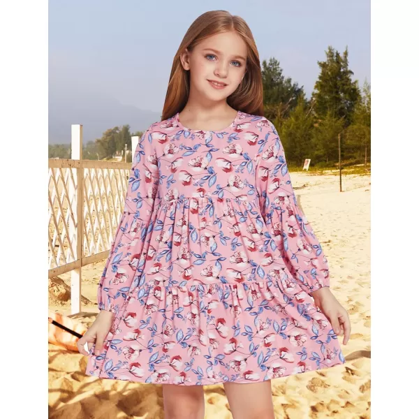 Arshiner Girls Dress Long Sleeve A Line Loose Swing Ruffle Tunic Dresses