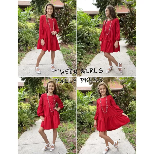 Arshiner Girls Dress Long Sleeve A Line Loose Swing Ruffle Tunic Dresses