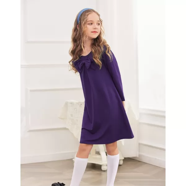 Arshiner Girls Dress Long Sleeve Solid Tunic Dress for Girls with Big Bow Tie