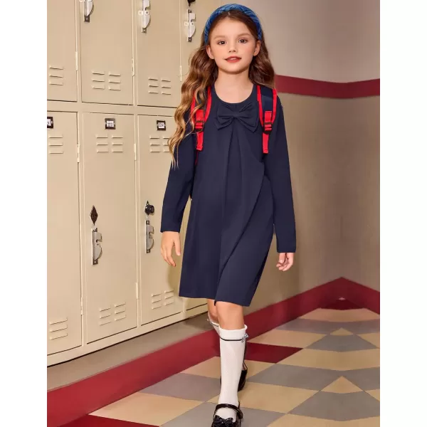 Arshiner Girls Dress Long Sleeve Solid Tunic Dress for Girls with Big Bow Tie