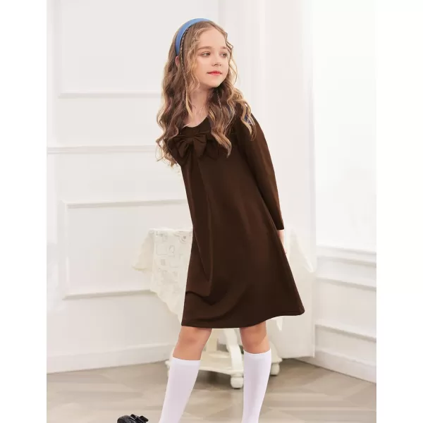 Arshiner Girls Dress Long Sleeve Solid Tunic Dress for Girls with Big Bow Tie