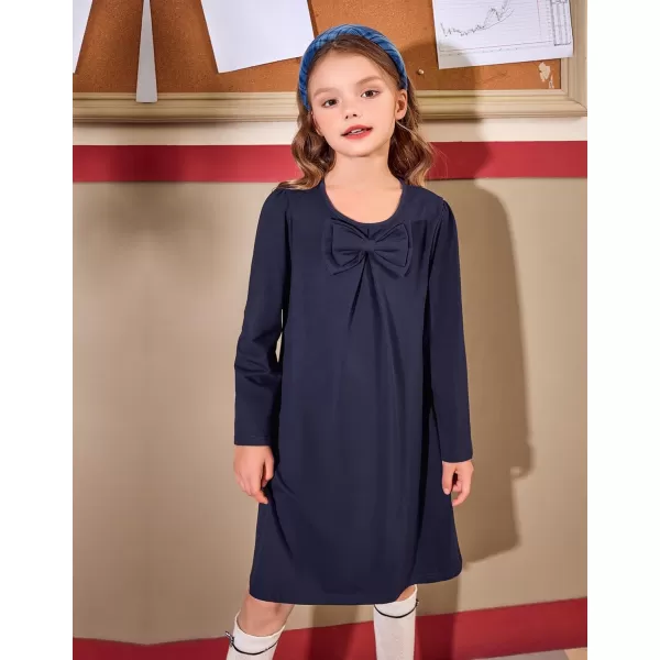 Arshiner Girls Dress Long Sleeve Solid Tunic Dress for Girls with Big Bow Tie