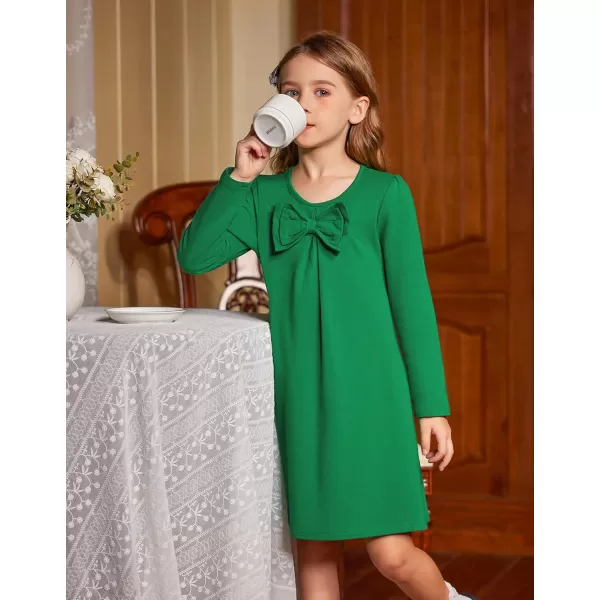 Arshiner Girls Dress Long Sleeve Solid Tunic Dress for Girls with Big Bow Tie