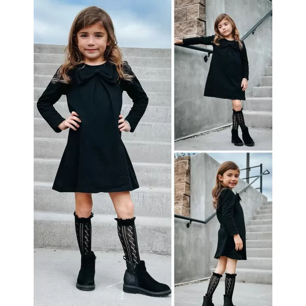 Arshiner Girls Dress Long Sleeve Solid Tunic Dress for Girls with Big Bow Tie