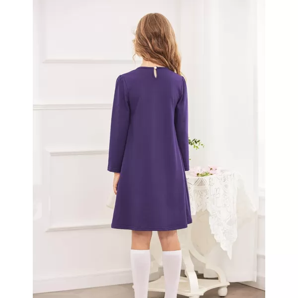 Arshiner Girls Dress Long Sleeve Solid Tunic Dress for Girls with Big Bow Tie