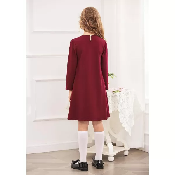 Arshiner Girls Dress Long Sleeve Solid Tunic Dress for Girls with Big Bow Tie