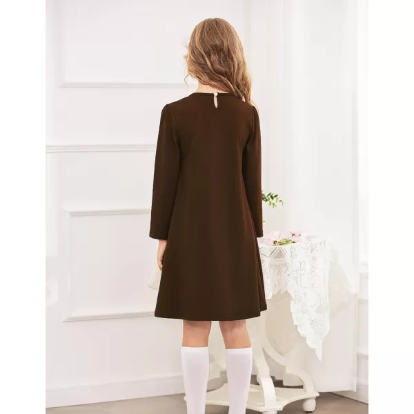 Arshiner Girls Dress Long Sleeve Solid Tunic Dress for Girls with Big Bow Tie