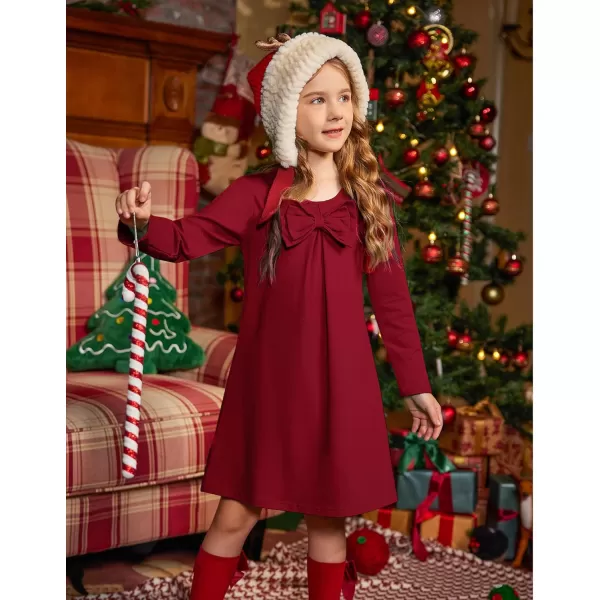 Arshiner Girls Dress Long Sleeve Solid Tunic Dress for Girls with Big Bow Tie