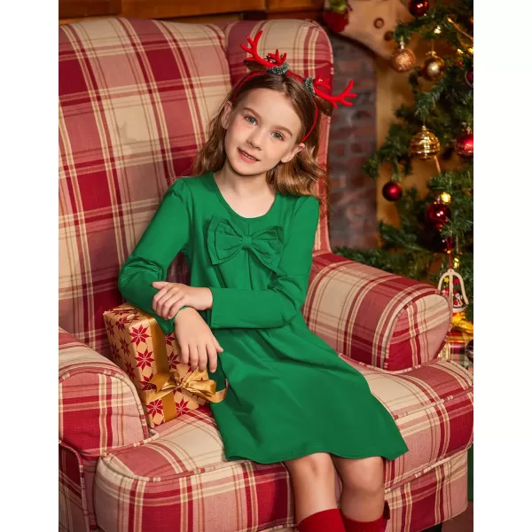 Arshiner Girls Dress Long Sleeve Solid Tunic Dress for Girls with Big Bow Tie