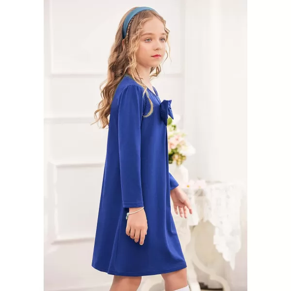 Arshiner Girls Dress Long Sleeve Solid Tunic Dress for Girls with Big Bow Tie